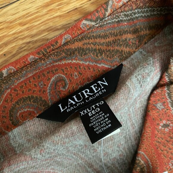 Lauren Ralph Lauren Women Orange Paisley Challis Shirt Long Sleeve Size XXL NWT - Picture 6 of 9